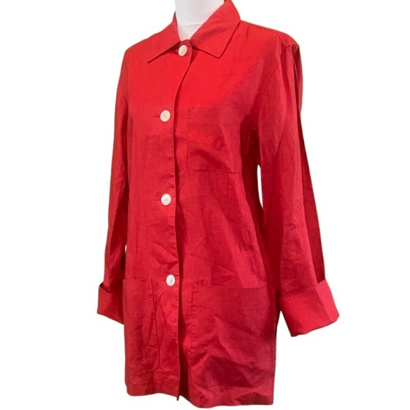 Lauren Ralph Lauren Long Sleeve Button Front Collared Red Linen Tunic Top Size S - Picture 1 of 5